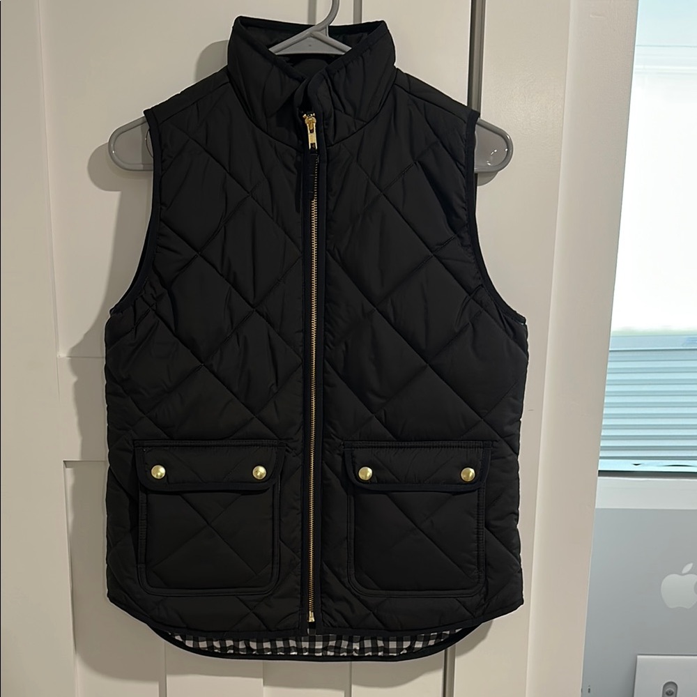 J. Crew Black Quilted Vest with Diamond Pattern
